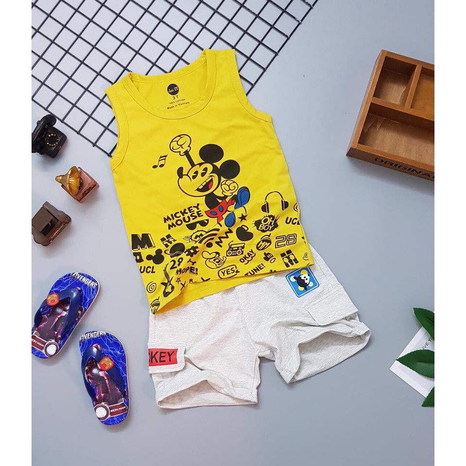 [SIZE NHÍ+ĐAI]SÉT BỘ THUN BA LỖ CHUỘT MICKEY BÉ TRAI