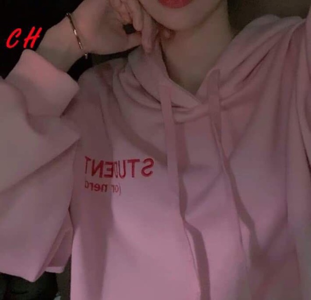 Áo hoodie hồng STUDENT chữ ngực COH0919