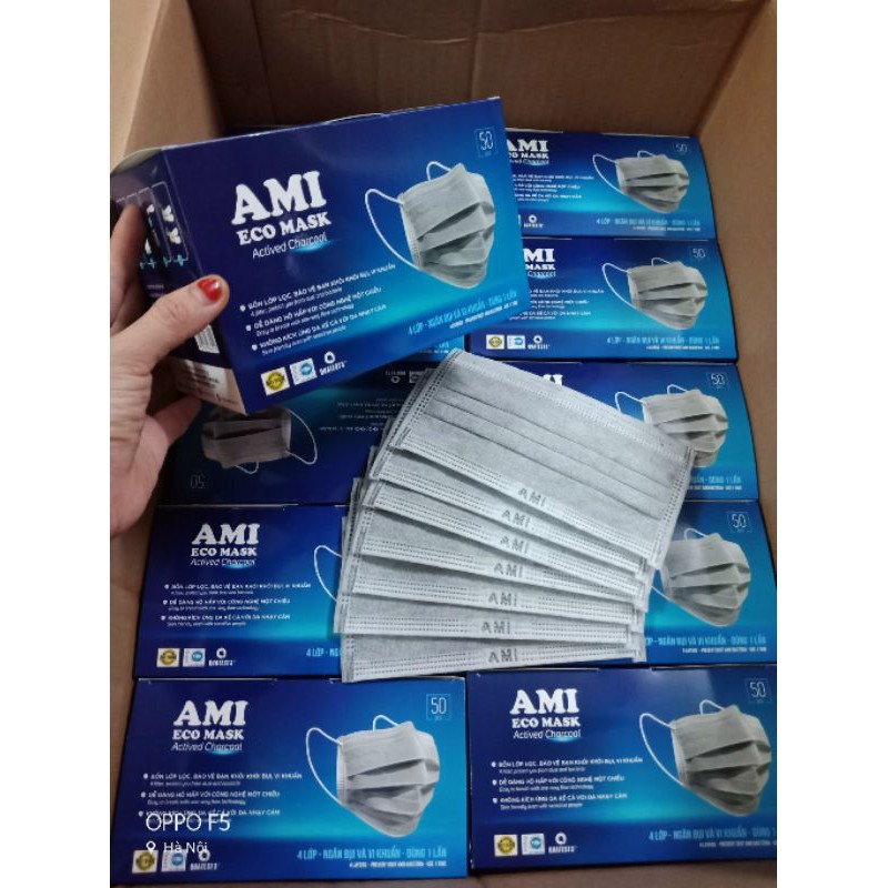 Khẩu trang y tế AMI 4 lớp kháng khuẩn cao cấp (Hộp 50 chiếc đầy đủ logo, tem, mã vạch, hóa đơn, phiếu xuất kho)