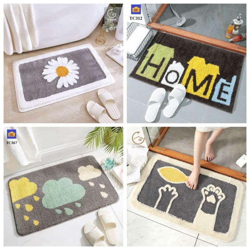 Thảm lau chân 3D hình thú, Thảm chùi chân lông cừu siêu xinh thấm hút nước tốt, mặt sau chống trơn trượt -> kt 40x60cm