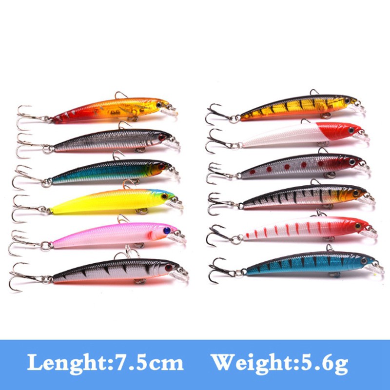 48 Pcs Random Color Mixed Fishing Lure Bait Set Kit Wobbler Crankbait Swimbait with Treble Hook Sea Fishing Tools