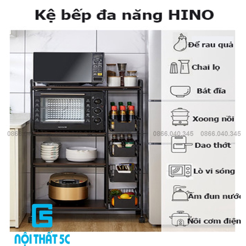 Kệ nhà bếp để đồ đa năng thông minh kệ để lò vi sóng 3 4 tầng thép carbon không rỉ, có bánh xe di chuyển tiện lợi