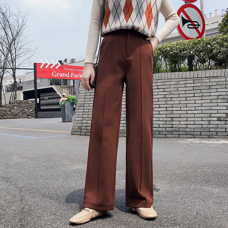 NRVP Quần Len Dài Ống Rộng Phong Cách Hàn Quốc