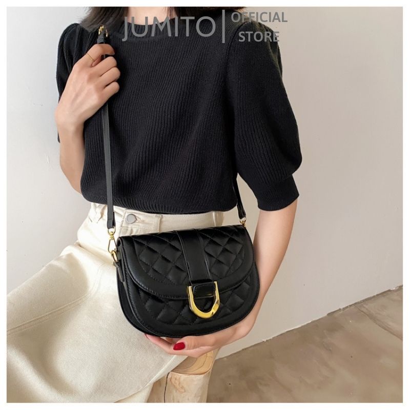 Túi xách nữ đeo chéo kẹp nách C.K vạt bầu size 19 cm trần trám da phồng JUMITO T1.049.DE