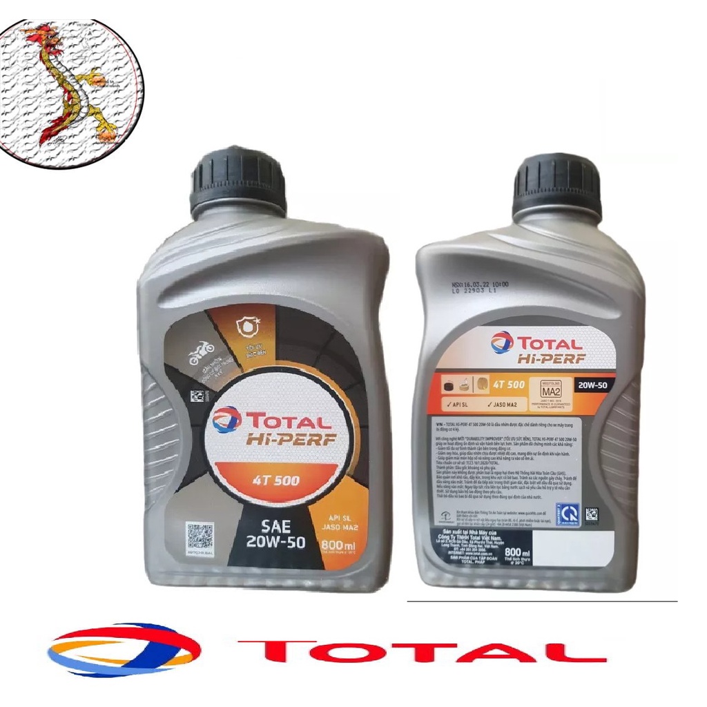 Nhớt xe máy TOTAL HI PERF 4T 500 20W50 chai 800ml, Nhớt Total 4T 500 20W50 chai 800ml cho xe số