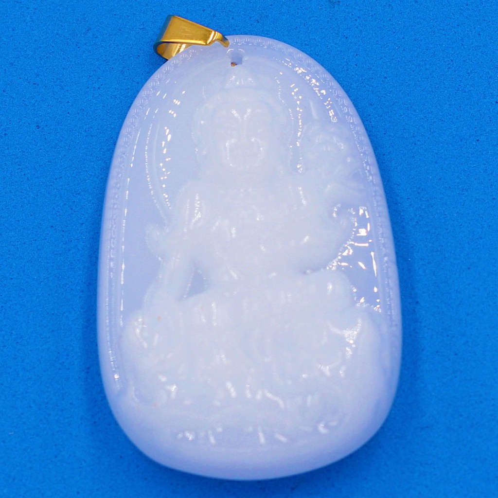Mặt dây chuyền Bồ Tát Phổ Hiền đá tự nhiên trắng 5cm - Phật bản mệnh tuổi Thìn, Tỵ - Mặt size lớn - Tặng kèm móc inox