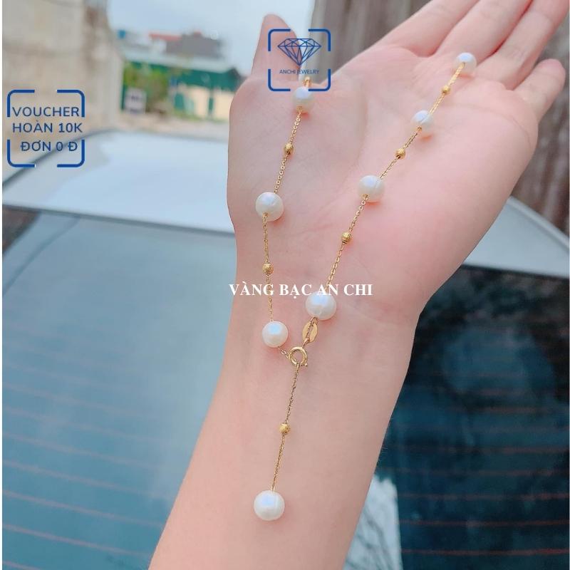 Dây chuyền hạt trai trắng ánh hồng kiểu thưa cách hạt, chuẩn bạc ta nguyên chất - Anchi jewelry