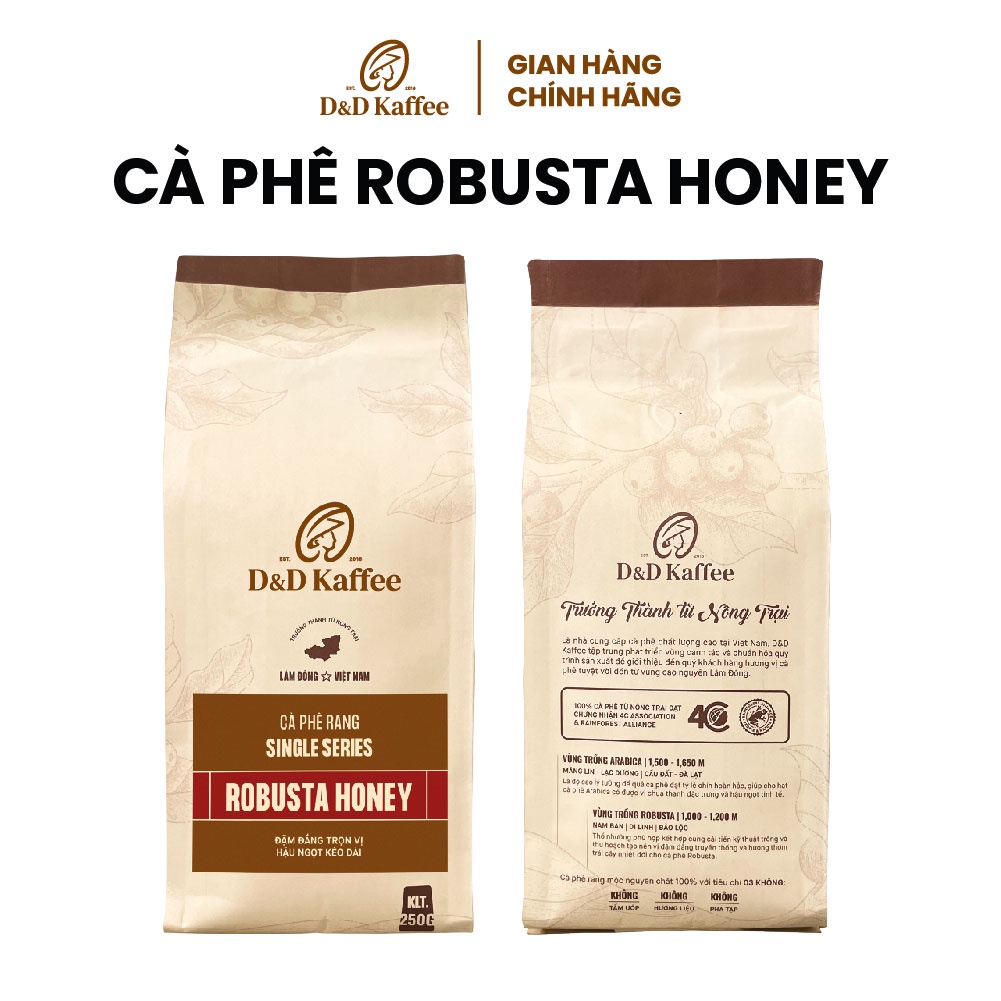 Cà phê Robusta Honey Gói 250gr/500gr, Cà phê nguyên chất 100% rang mộc - D&D Kaffee