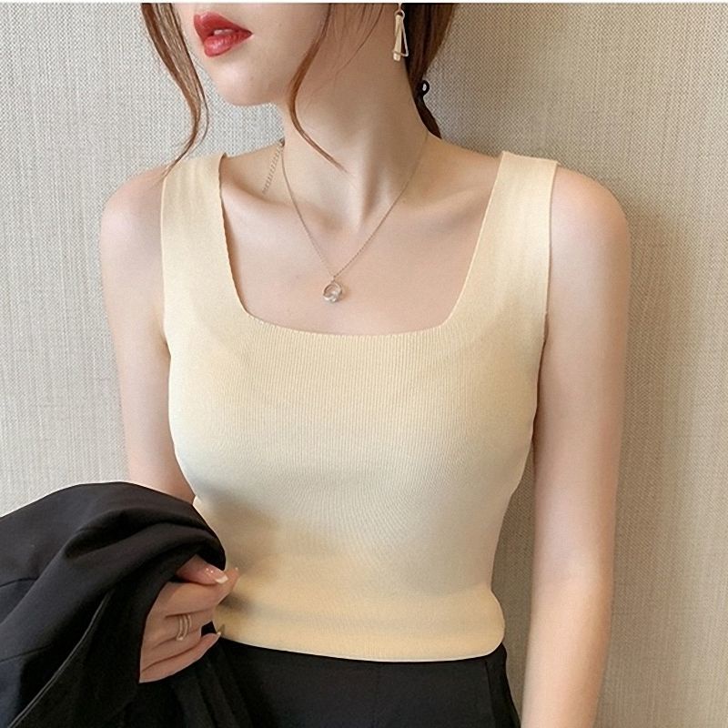 Áo Không Tay Dáng Ngắn Chữ I Bằng Lụa Lạnh Cho Nữ