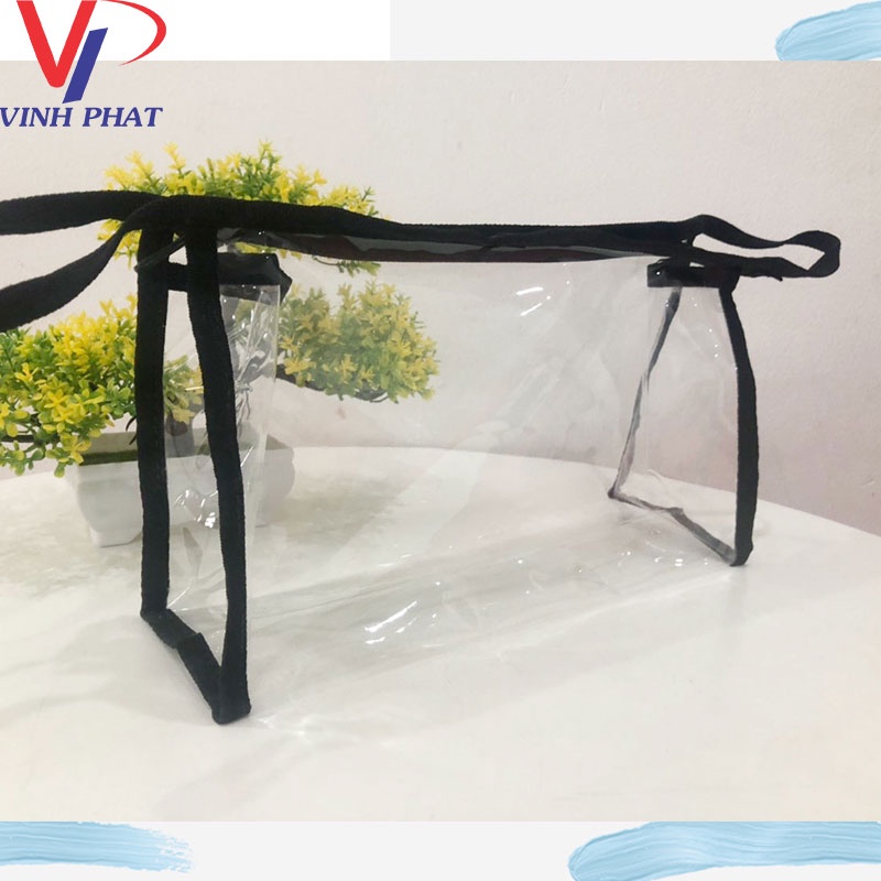 Túi Xách PVC Trong Suốt Nhỏ Gọn Tay Cầm Viền Trắng Sang Trọng - VĨNH PHÁT
