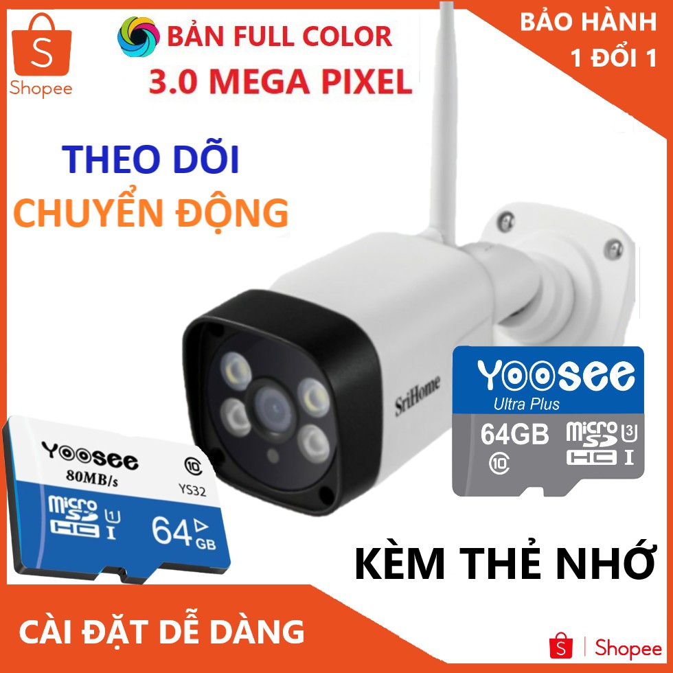 Camera Wifi ngoài trời srihome sh035 3.0 mpx chính hãng SIÊU NÉT  CỰC BỀN - thẻ 64G chính hãng