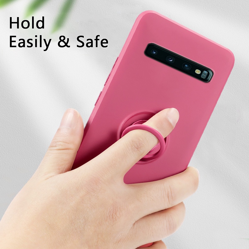 ốp lưng Samsung S10 S10e Plus Giá đỡ vòng từ tính Chân đế Silicone mềm Bảo vệ toàn diện Máy ảnh Dây buộc Miễn phí Chống va đập