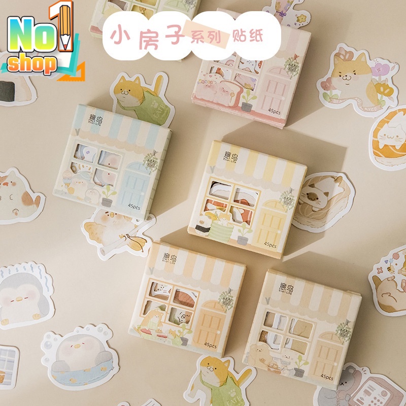 Bộ 46 Nhãn Dán Mini Hình Gấu Mèo Dễ Thương Trang Trí Sổ Tay Nhật Ký