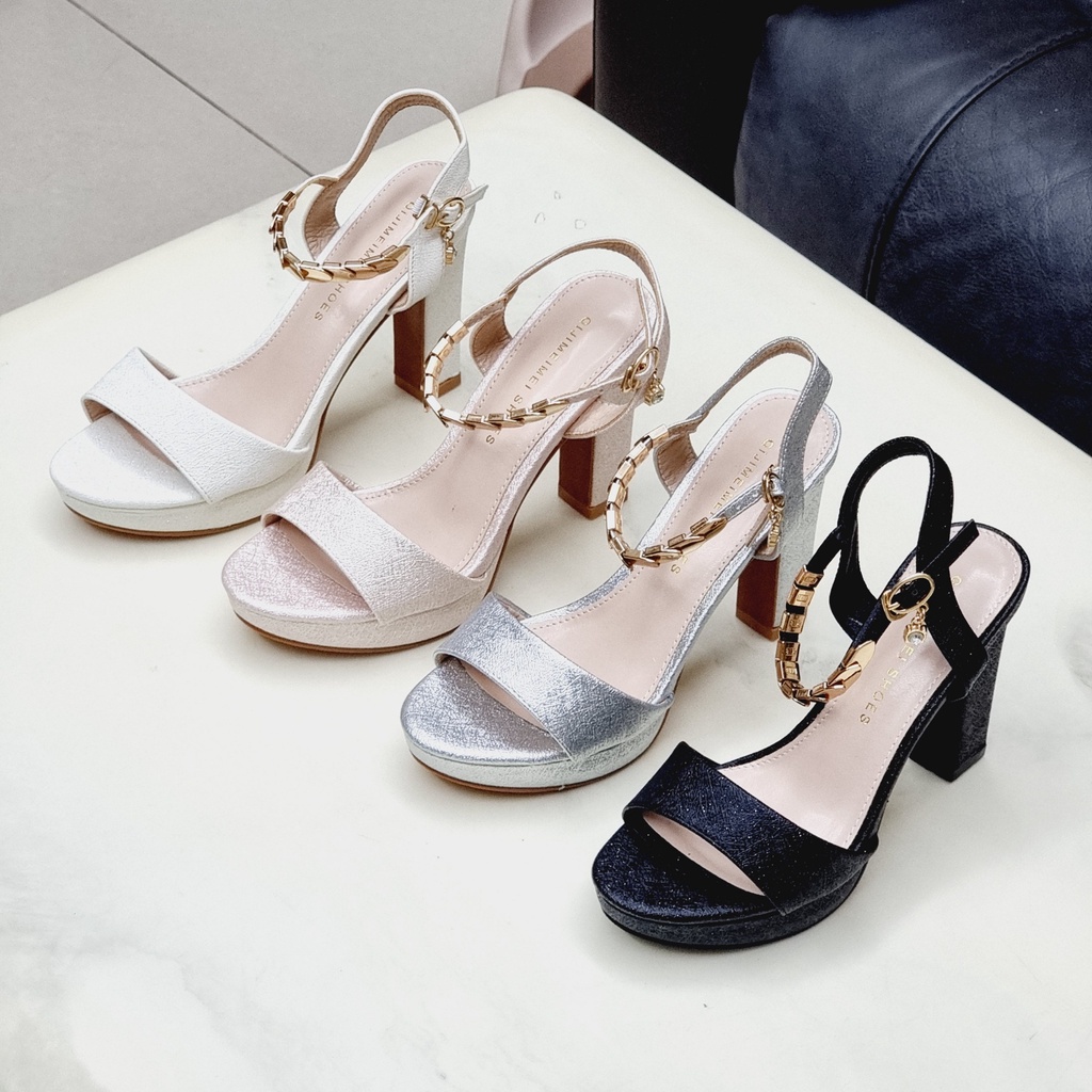 Giày Sandal Cao Gót Nữ 💥Sẵn Màu Đen💥Giày Cô Dâu Đi Tiệc - Cao Gót Đế Vuông 11 cm Nhập Khẩu Cao Cấp 9877-5