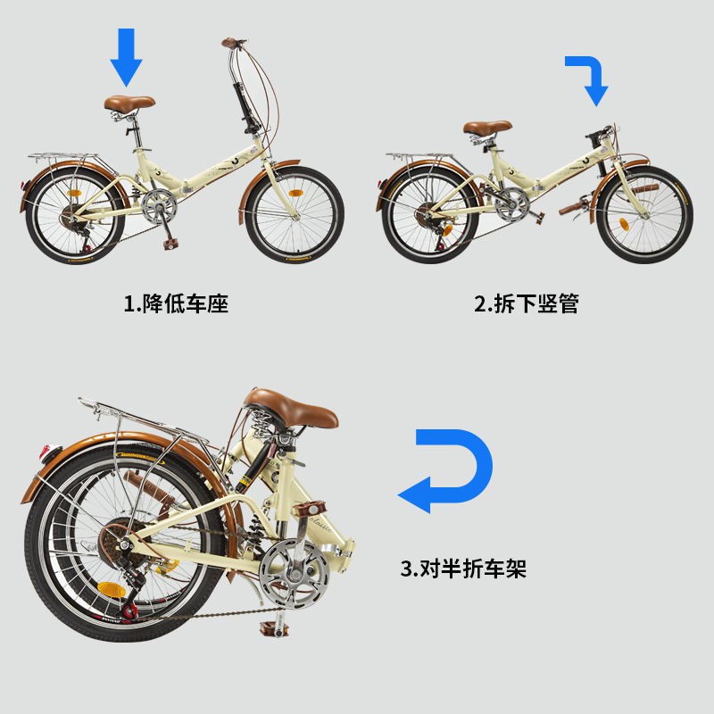 【Xe đạp】Thượng Hải thương hiệu Yongjiu xe đạp gấp 20 inch phụ nữ siêu nhẹ thu nhỏ nam thiếu niên học