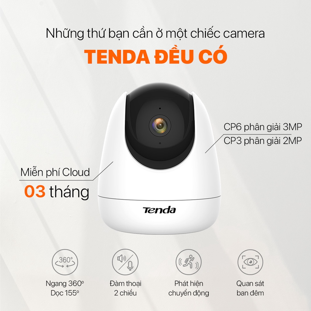 Camera Wifi Trong Nhà Tenda CP3 / CP6 Độ phân giải 1080P/2K xoay 360° - Hãng phân phối chính thức