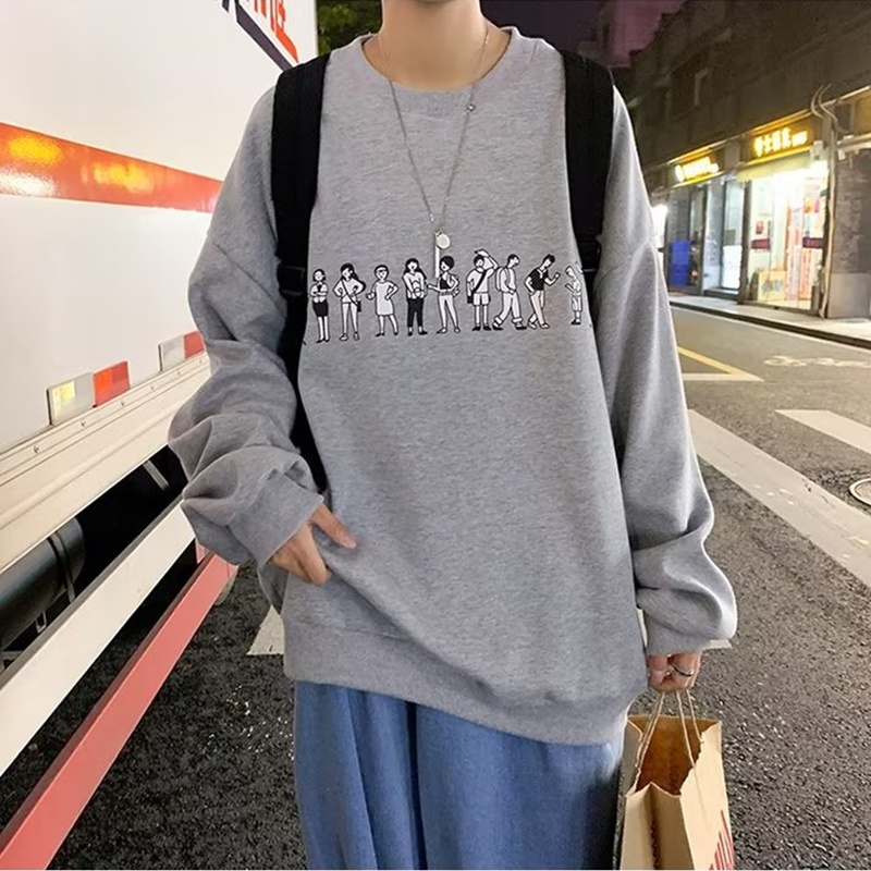 Áo Thun Tay Dài Cổ Tròn In Họa Tiết Hoạt Hình Phong Cách Hong Kong Thời Trang Mùa Thu Cho Nam Và Nữ