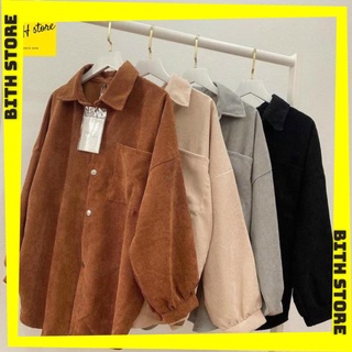 Áo khoác nhung tăm nữ form rộng kiểu sơ mi cực đẹp Ulzzang, chất dày ấm áp freesize