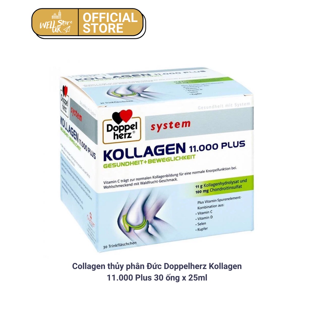 Collagen Thủy Phân Doppelherz Kollagen Plus hộp 30 ống x 25 ml trẻ hoá làn da, chắc khoẻ xương khớp