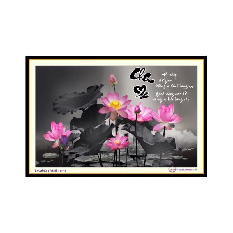 tranh thêu chữ thập thư pháp cha mẹ lv3543 75x51cm