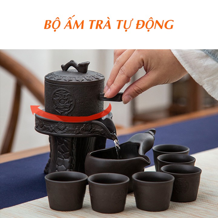 Bộ ấm trà tự động rót khi xoay bằng gốm
