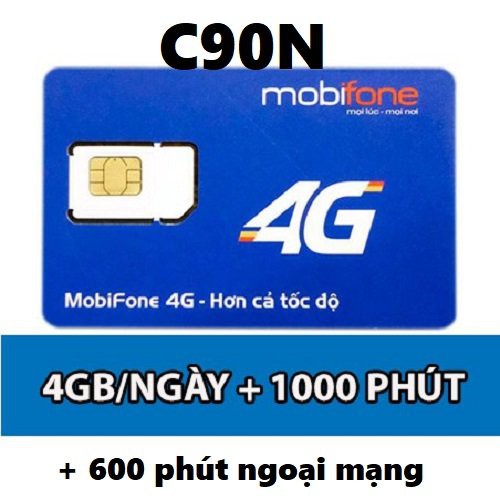 { Có Sẵn Tháng Đầu } Sim 4G Mobifone C90N tặng 4GB/ngày 120GB/tháng