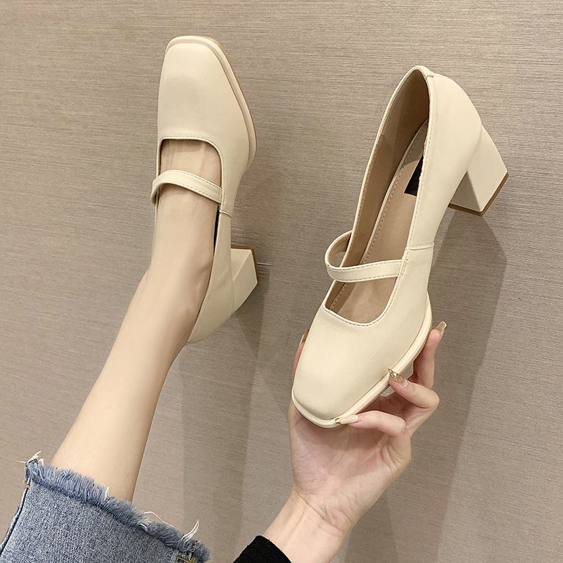 Giày Cao Gót Mũi Vuông Phong Cách Retro Pháp 2021 Dành Cho Nữ