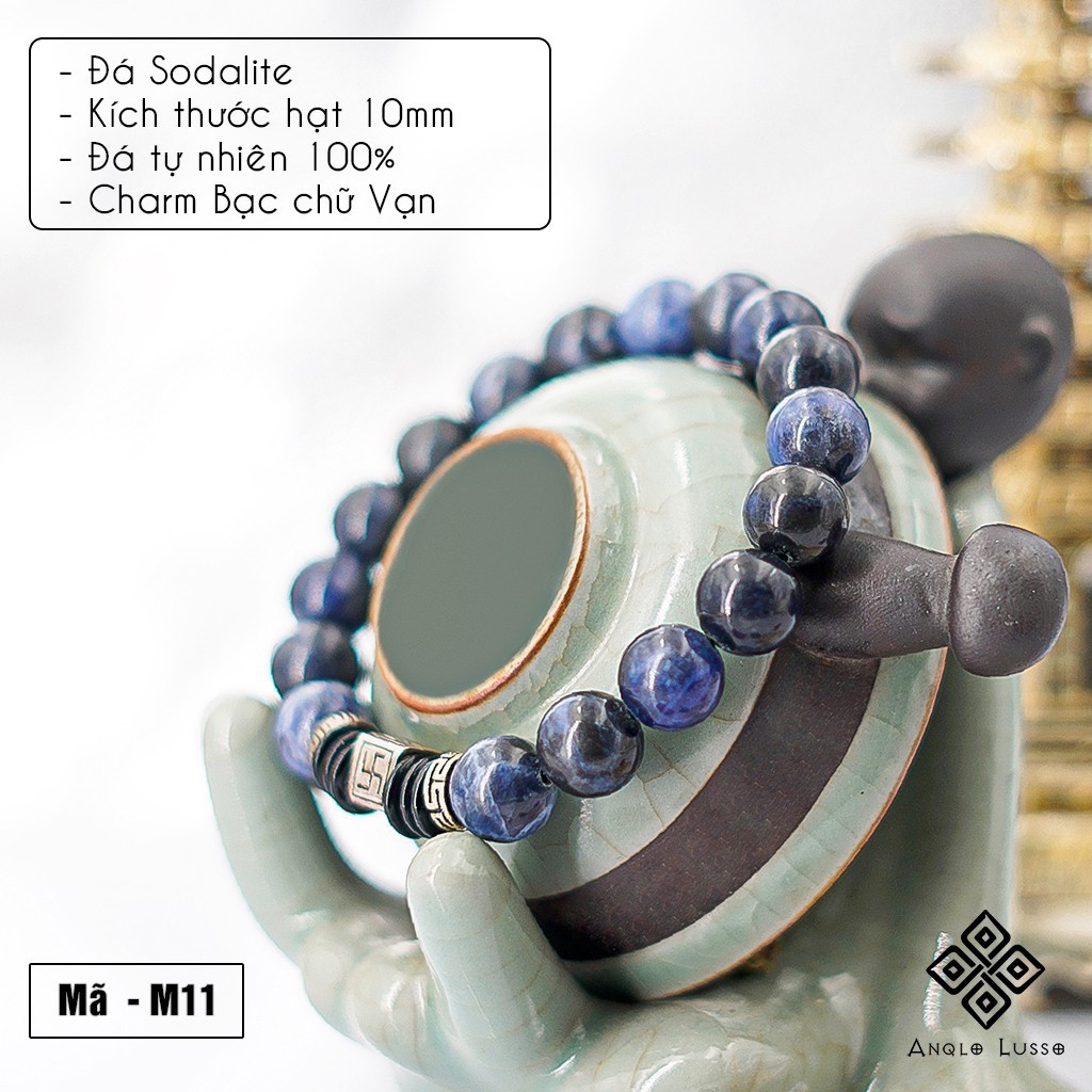 Vòng tay nam Sodalite 10mm + Charm Vạn - Chế tác tự nhiên - Thương hiệu Anqlo - Vòng tay phong thủy mang may mắn