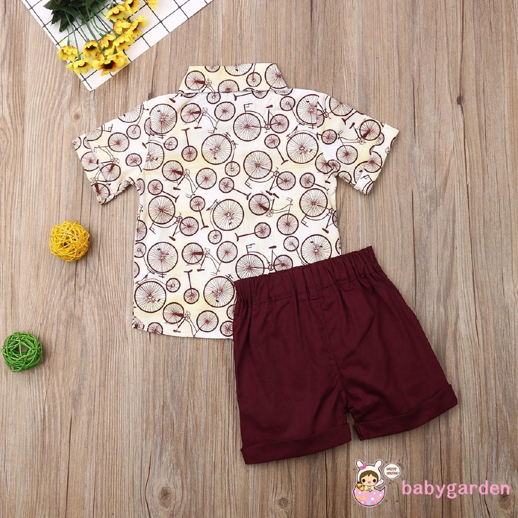 Áo sơ mi ngắn tay + quần short phong cách lịch lãm thời trang cho bé trai