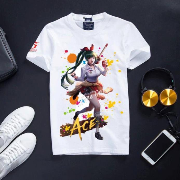 Áo Thun Liên Quân Mobile Cotton màu trắng cổ tròn in hình Airi học đường