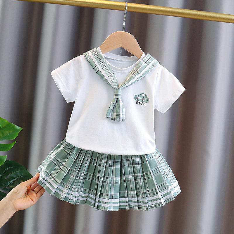 🔥🔥Bộ Đồng Phục Hai Mảnh Mùa Hè Năm 2021 Gồm Chân Váy Xếp Ly Phong Cách Phương Tây Cho Bé Gái