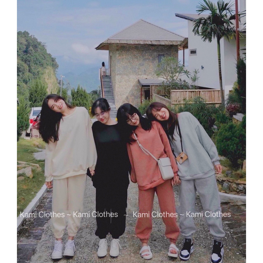 Bộ nỉ bông trơn kèm jogger, Set bộ nỉ áo hoodie và quần dài thu đông - KAMI Clothes