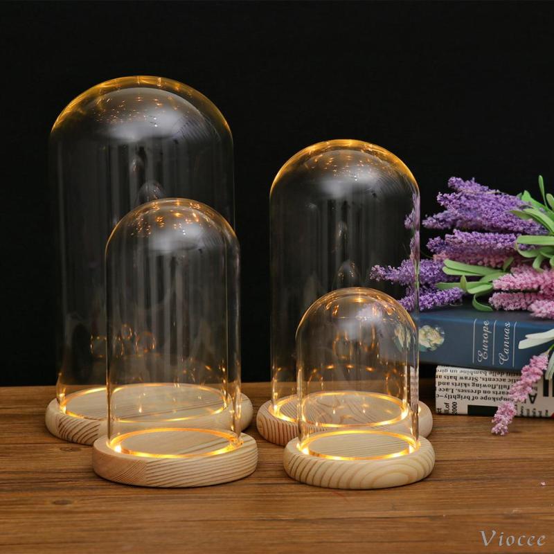 Đế gỗ vòm kính thủy tinh có đèn LED dùng để trang trí tiệc cưới/ lễ kỉ niệm