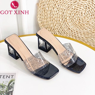 Dép cao gót nữ GÓT XINH GX232 mũi vuông quai mika đế cao 5cm