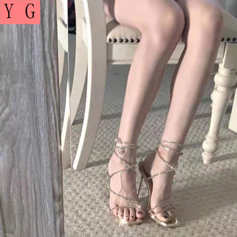 Giày Sandal Cao Gót Hở Ngón Quai Đính Đá Thời Trang Mùa Hè Quyến Rũ Phong Cách Roman 2022