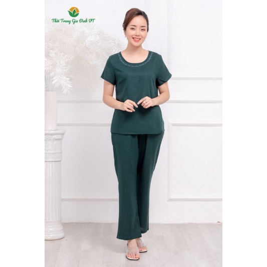 Bộ Lanh Việt Thắng quần dài áo cộc tay