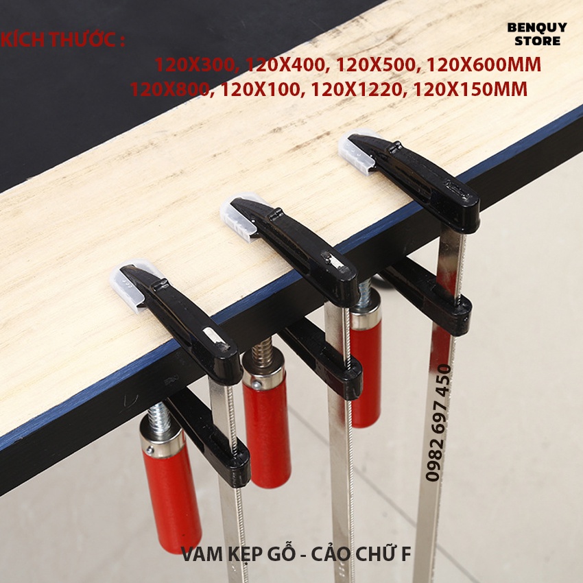 VAM KẸP GỖ - CẢO CHỮ F NHIỀU KÍCH THƯỚC :LƯ 120X300, 120X400, 120X500, 120X600, 120X800, 120X100, 120X120, 120X150MM.