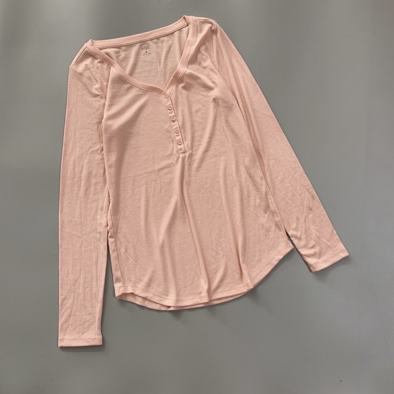 Áo Ana tay dài cổ nút thun gân xuất xịn