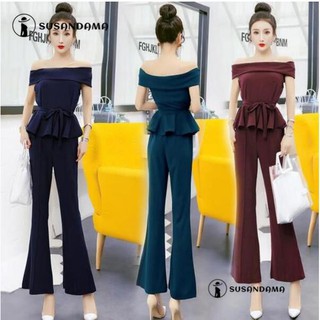 Set áo trễ vai và quần ống loe dài ống loe thời trang thanh lịch dành cho nữ