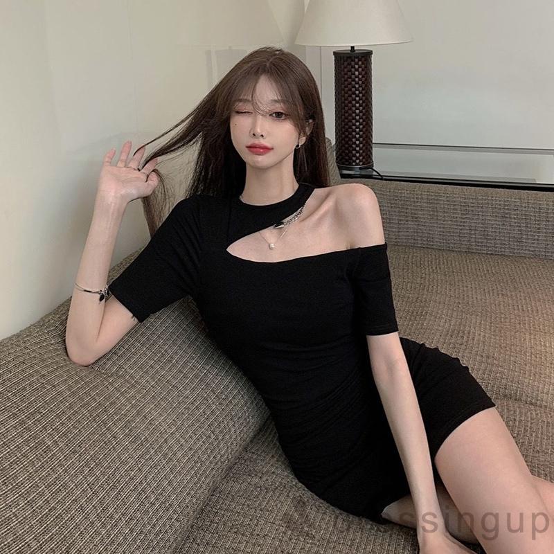 Đầm tay ngắn dáng ôm màu trơn thời trang mùa hè dành cho nữ