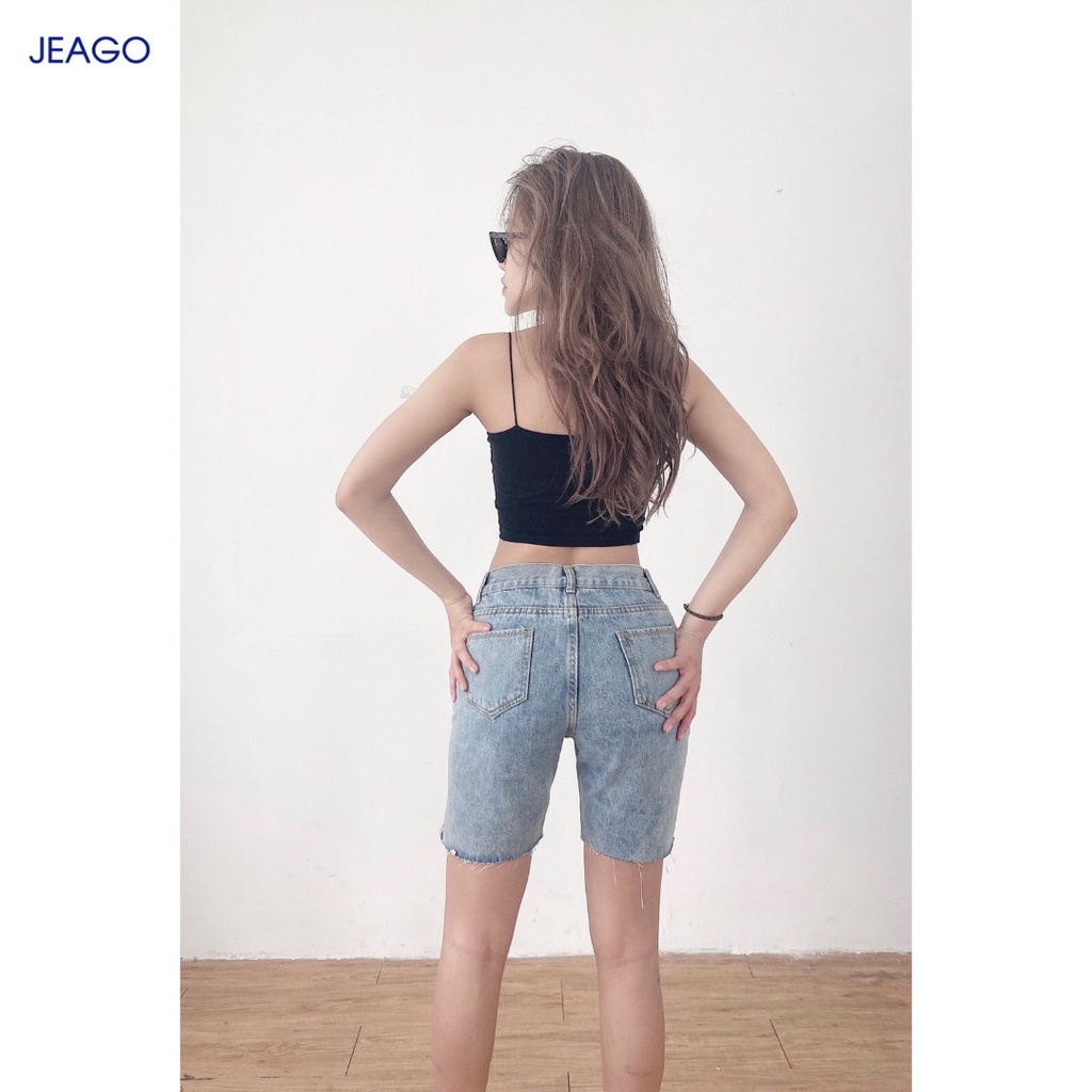 Quần short jean màu xanh bạc túi xéo dành cho nữ JEAGO