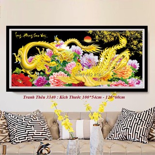 Tranh Thêu Chữ Thập 3D Long Phụng Sum Vầy