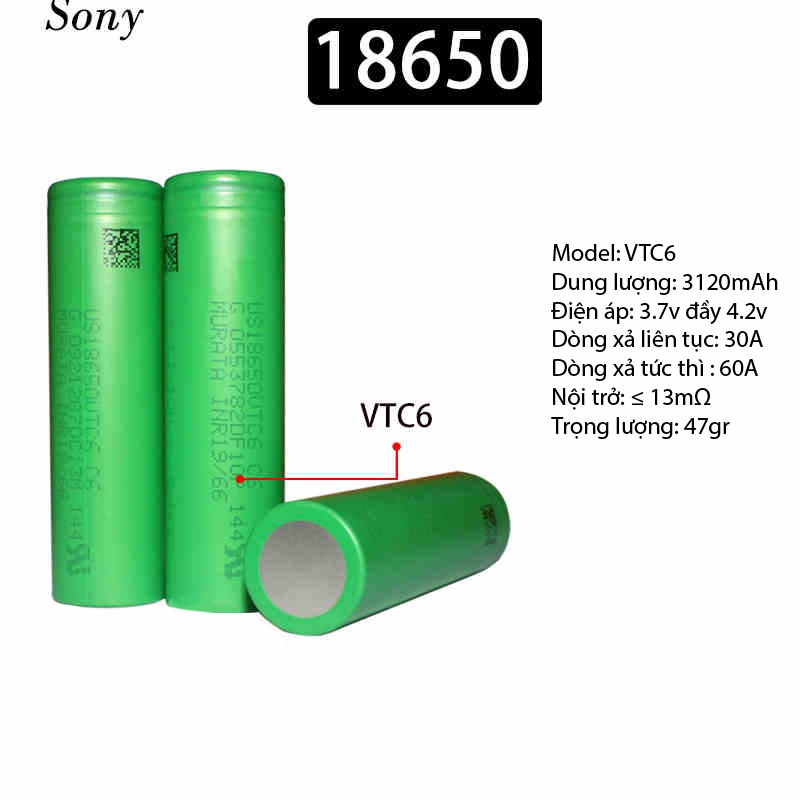 Pin Lithium 18650 Sony VTC 6 Chính Hãng Dòng Xả Cao