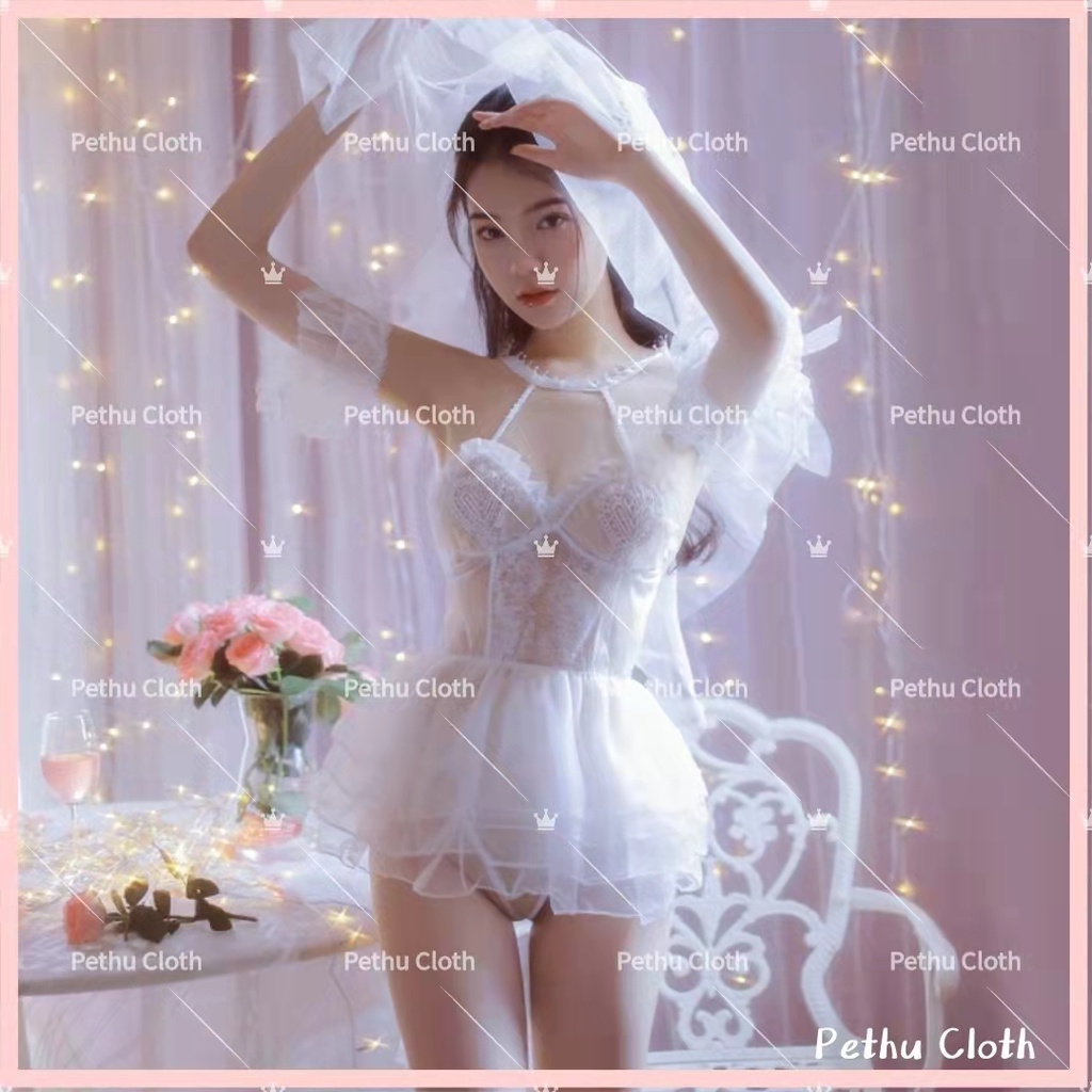 （quà cưới）👰Hàng sẵn gửi ngay👰Đồ ngủ sexy nữ️👰cô dâu đầm ngủ 2 dây ren quyến rũ gợi cảm Freesize- 40-65kg-014 | BigBuy360 - bigbuy360.vn