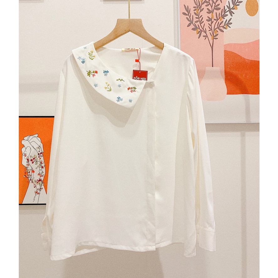 Áo Cổ Thêu FOR HER Hàng Nút AO0609