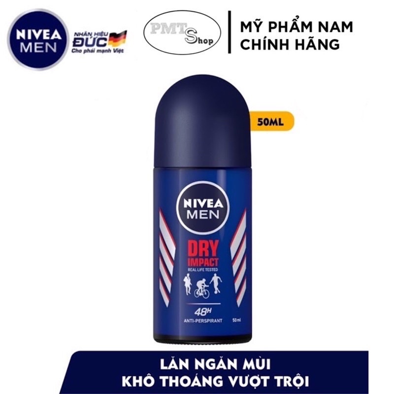 Lăn ngăn mùi Nivea Men phân tử bạc ngăn khuẩn gây mùi vượt trội 50ml/chai, Lăn khử mùi lăn nách
