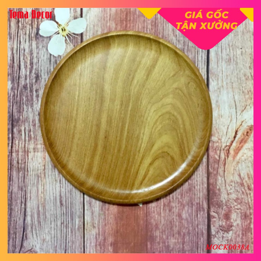 Khay gỗ decor Tema - Khay gỗ đựng đồ ăn gỗ đỏ hình tròn siêu xinh size to