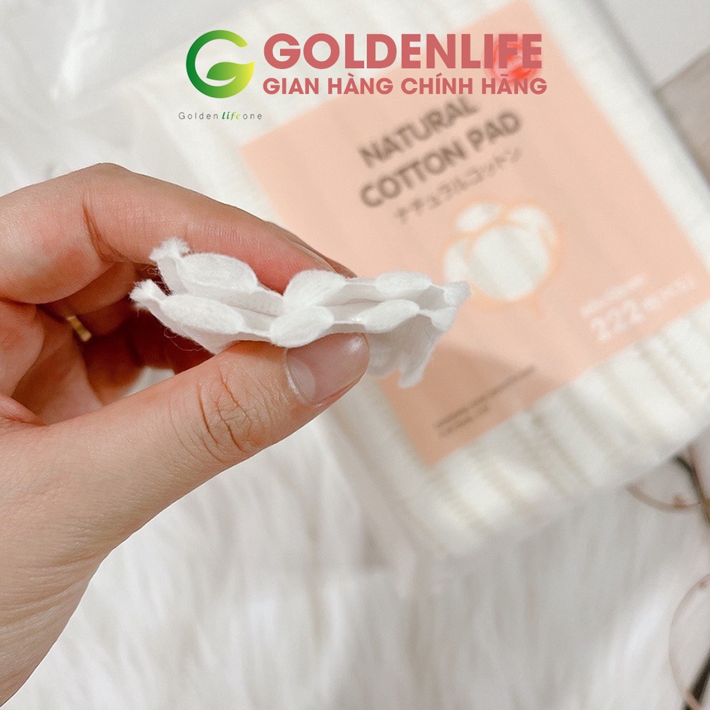 Bông tẩy trang 222 miếng Natural Cotton Pads 3 lớp chất lượng cao 100% cotton tự nhiên Love Nature Goldenlife