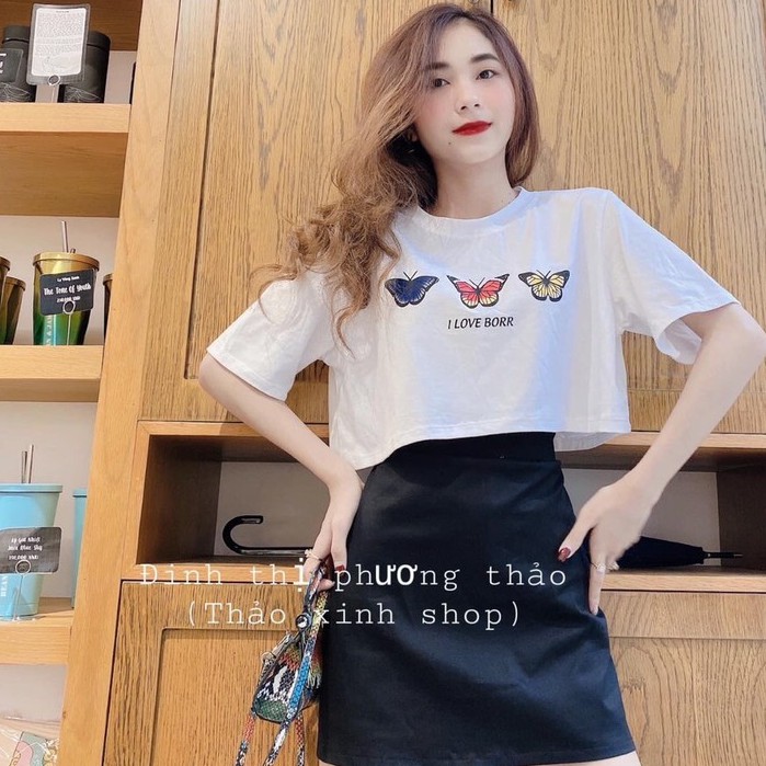 Áo croptop bướm tay Lỡ Form Rộng 3 Màu Siêu Cute AT11