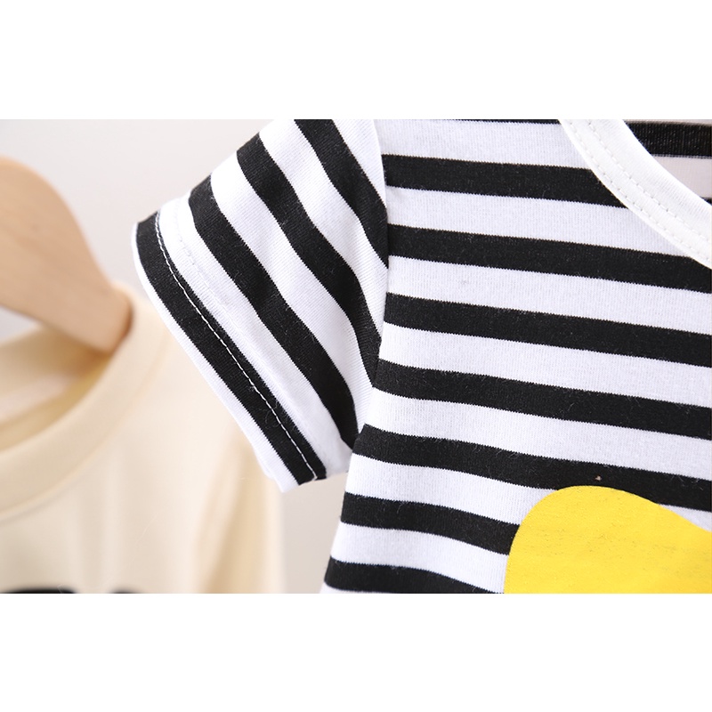 Set Áo Thun Tay Ngắn Họa Tiết Hươu Cao Cổ + Quần short denim Thời Trang Mùa Hè Cho Bé Trai